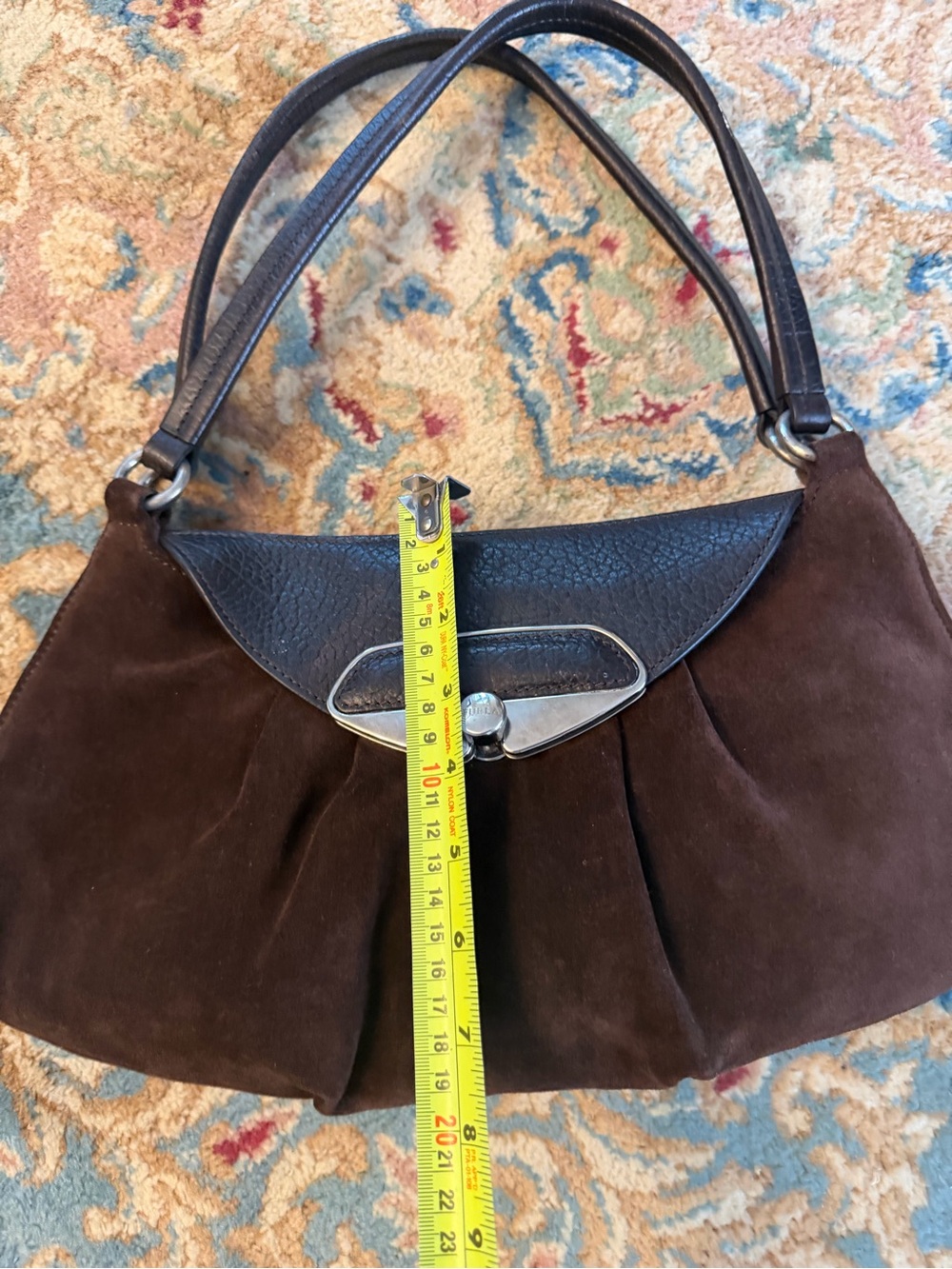 Furla Brown Suede and Dark Brown Leather Shoulder Bag - Picture 5 of 5